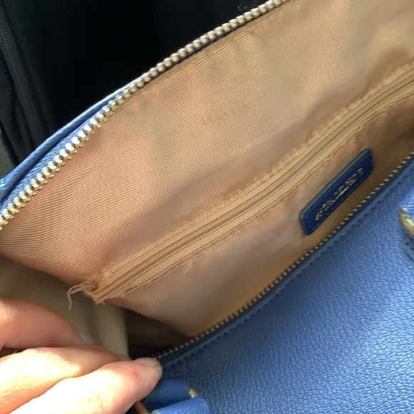 Ora Delphine Royal Blue pebbled‎ Leather Satchel Bag zipper gold hardware - Picture 11 of 12